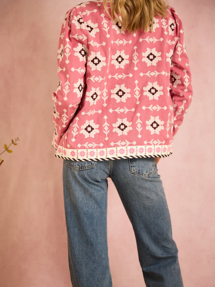 Chic Pink Embroidered Jacket