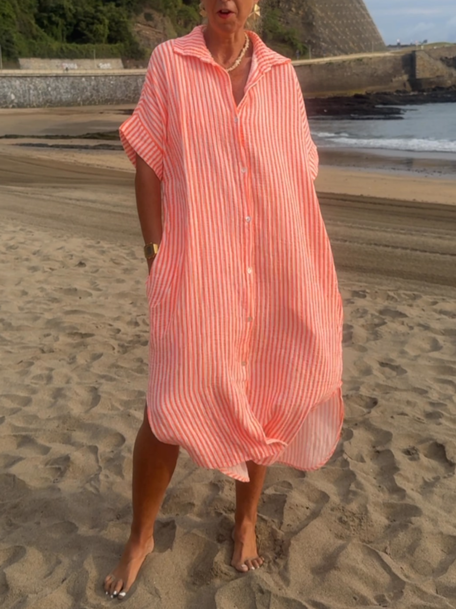 Classic Breezy Striped Shirt Dress