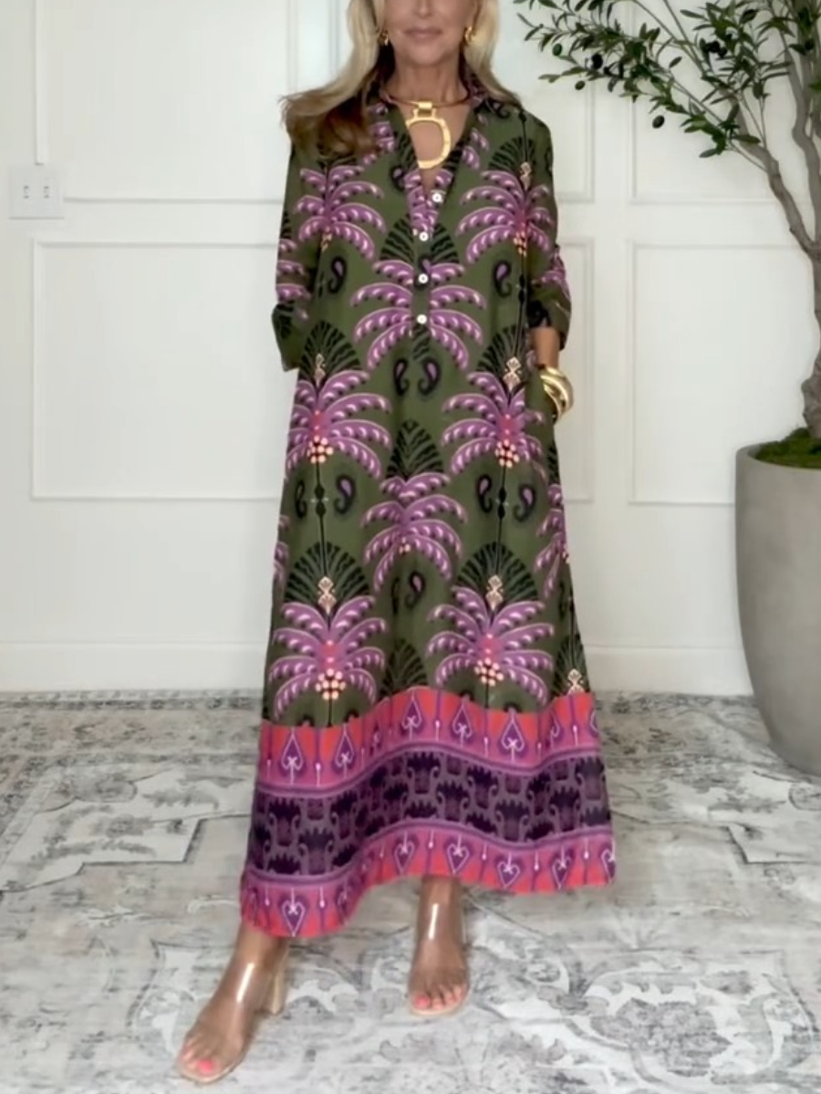 Chic Olive and Pink Palm Tree Dress