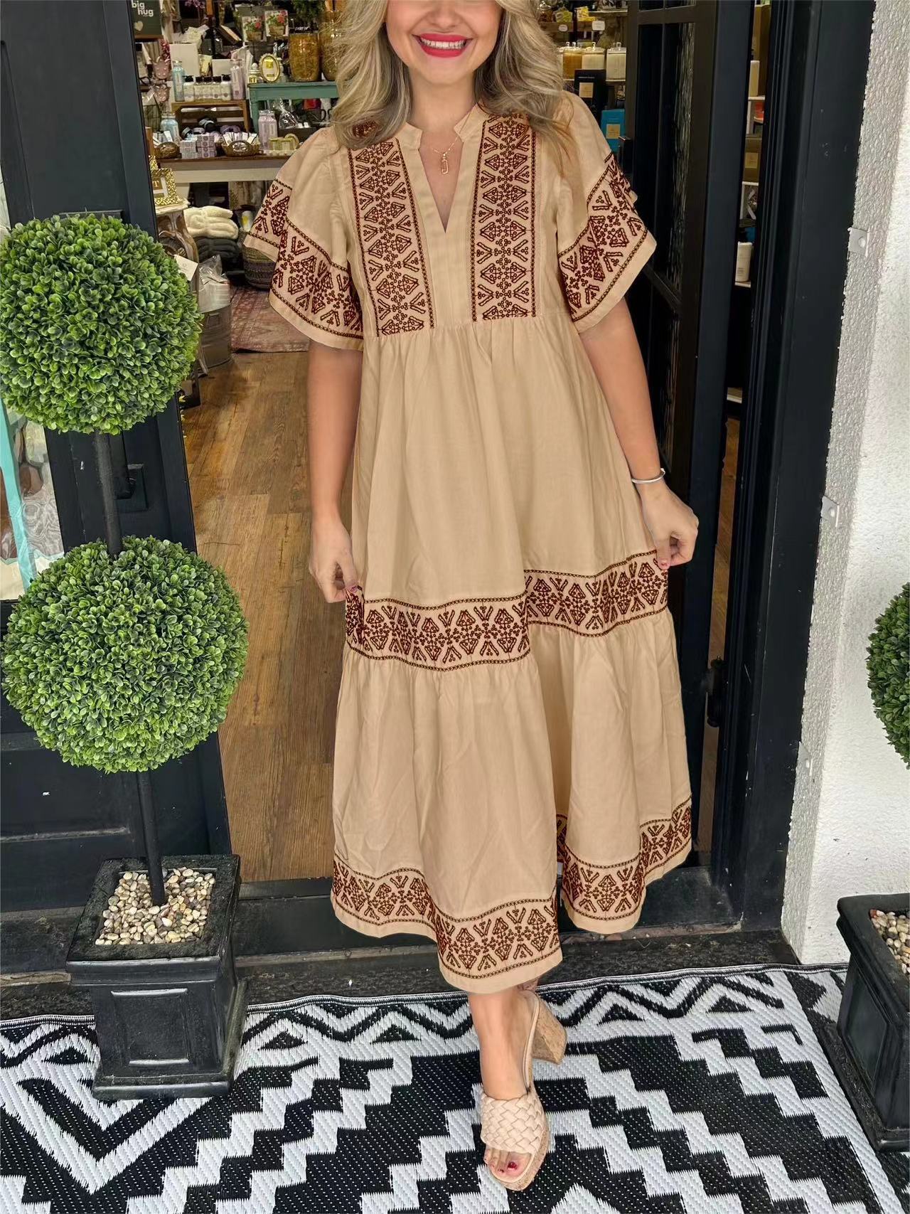 Embroidered Chic Comfy Dress