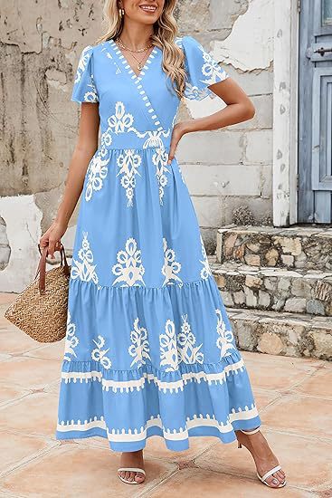 V-Neck Printed Pocket Dress