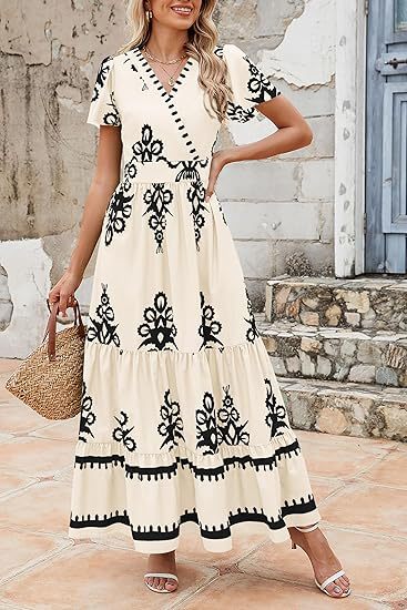 V-Neck Printed Pocket Dress