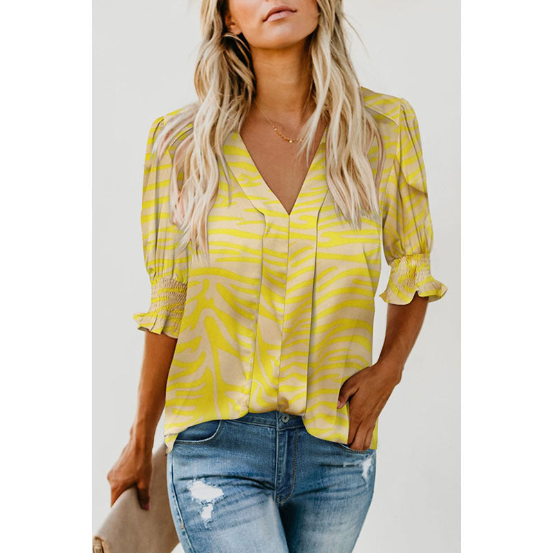 V-Neck Pleated Solid Shirt