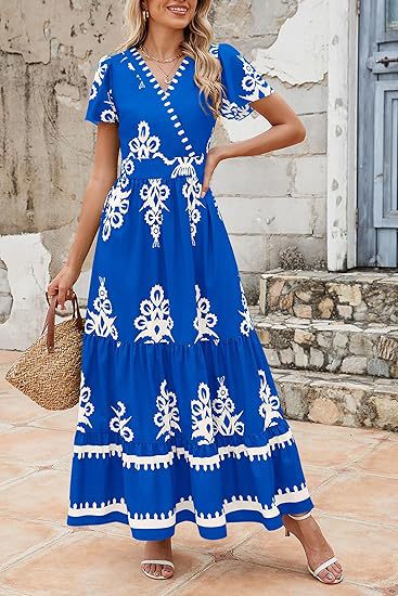 V-Neck Printed Pocket Dress