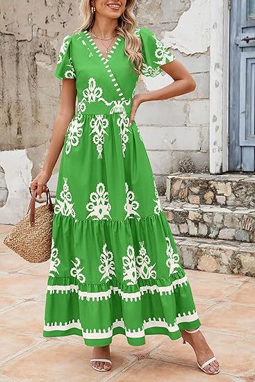 V-Neck Printed Pocket Dress