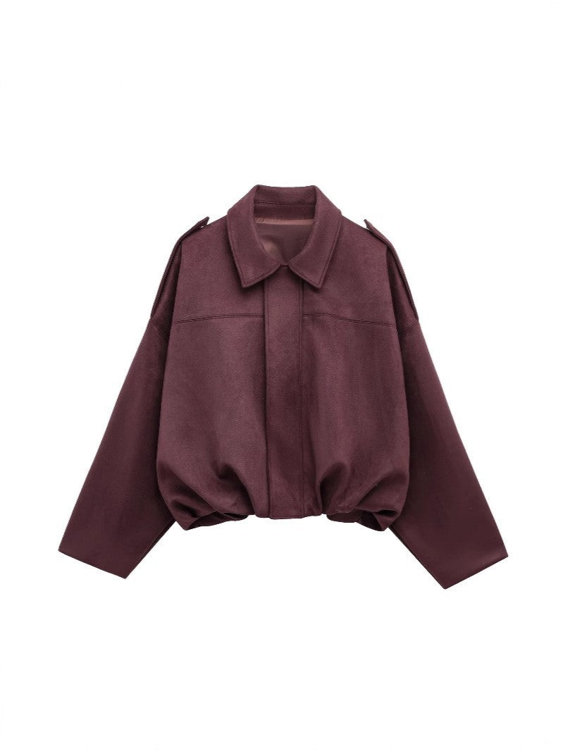 Suede Puffed Bomber Jacket