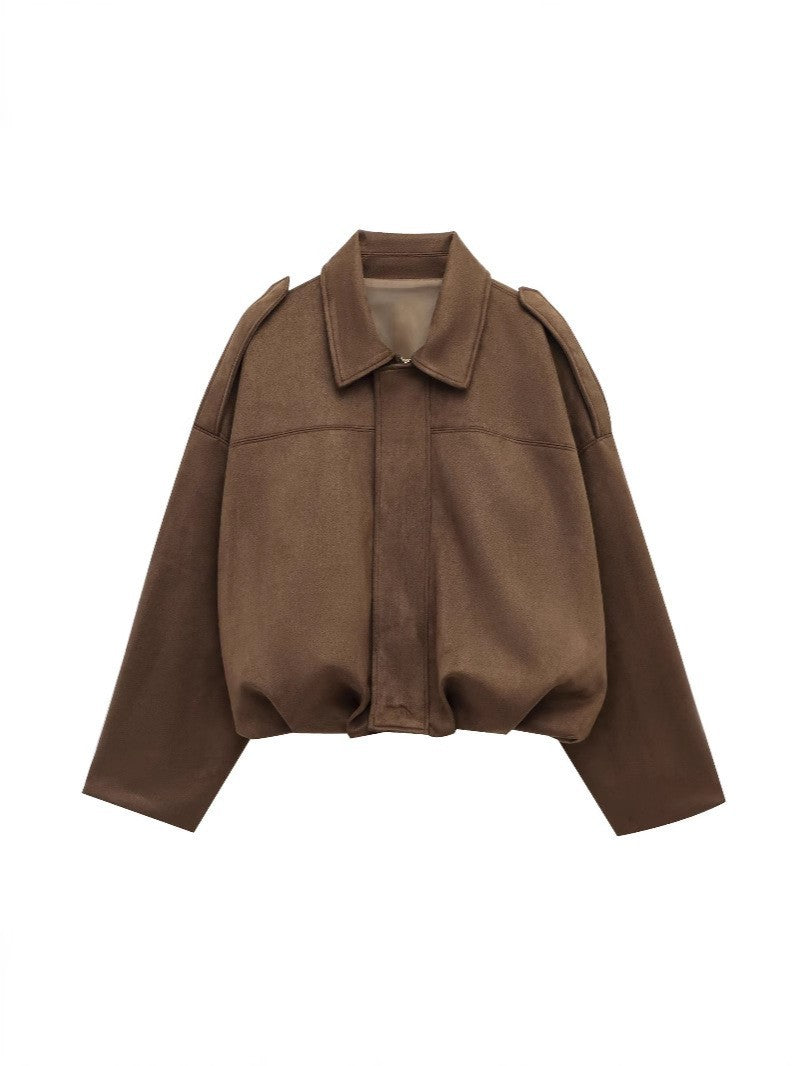 Suede Puffed Bomber Jacket