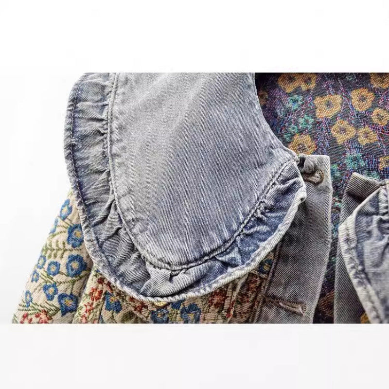 Peter Pan Collar Jacquard Denim Jacket