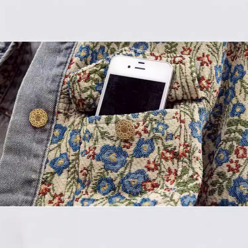 Peter Pan Collar Jacquard Denim Jacket