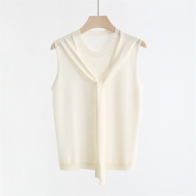 Comfy Scarf Knit Sleeveless Sweater
