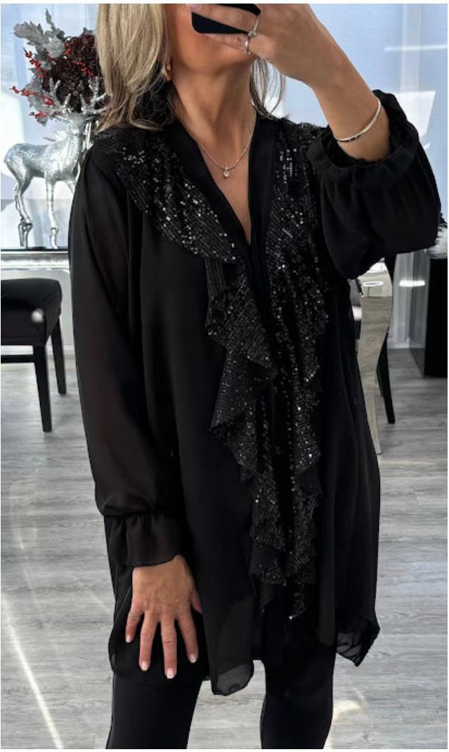 Chiffon Sequin Holiday Blouse