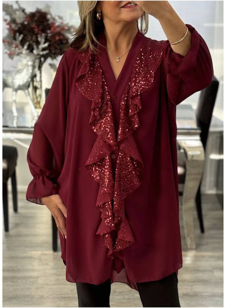 Chiffon Sequin Holiday Blouse