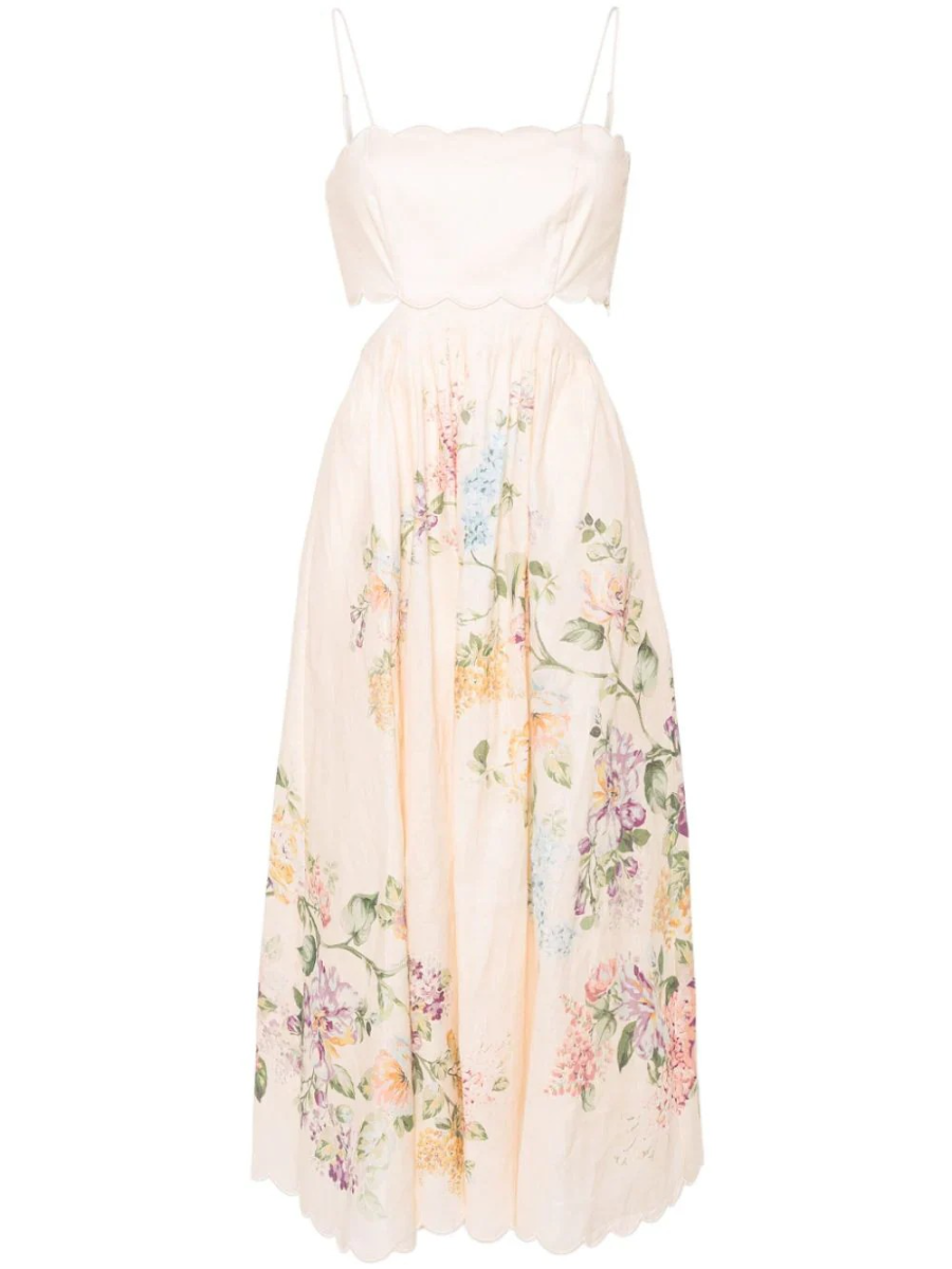 Spaghetti Strap Floral Scallop Dress