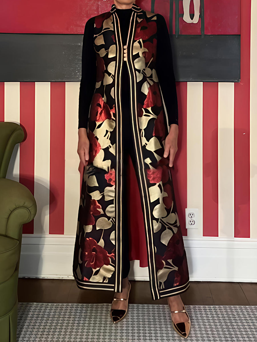 Stand Collar Sleeveless A-line Maxi Jacket