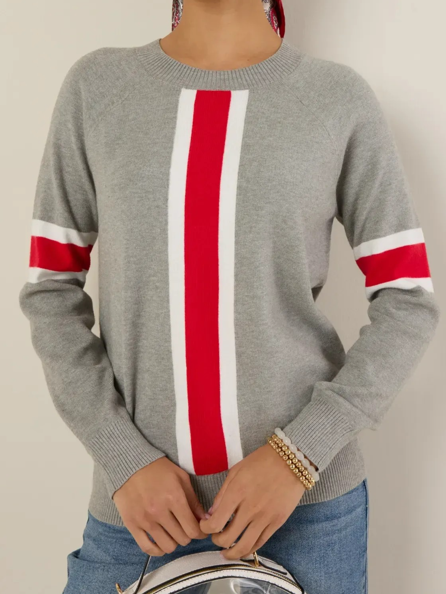 Dylan Striped Knit Sweater – Red & Grey Edition
