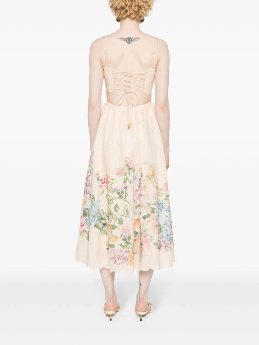 Spaghetti Strap Floral Scallop Dress