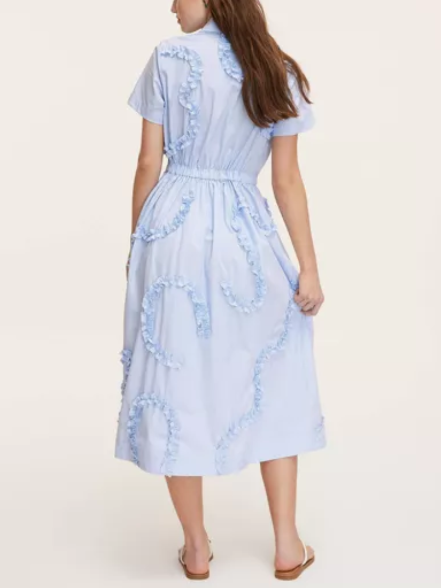 Women's Ribbon Short Sleeve Midi Shirtdress