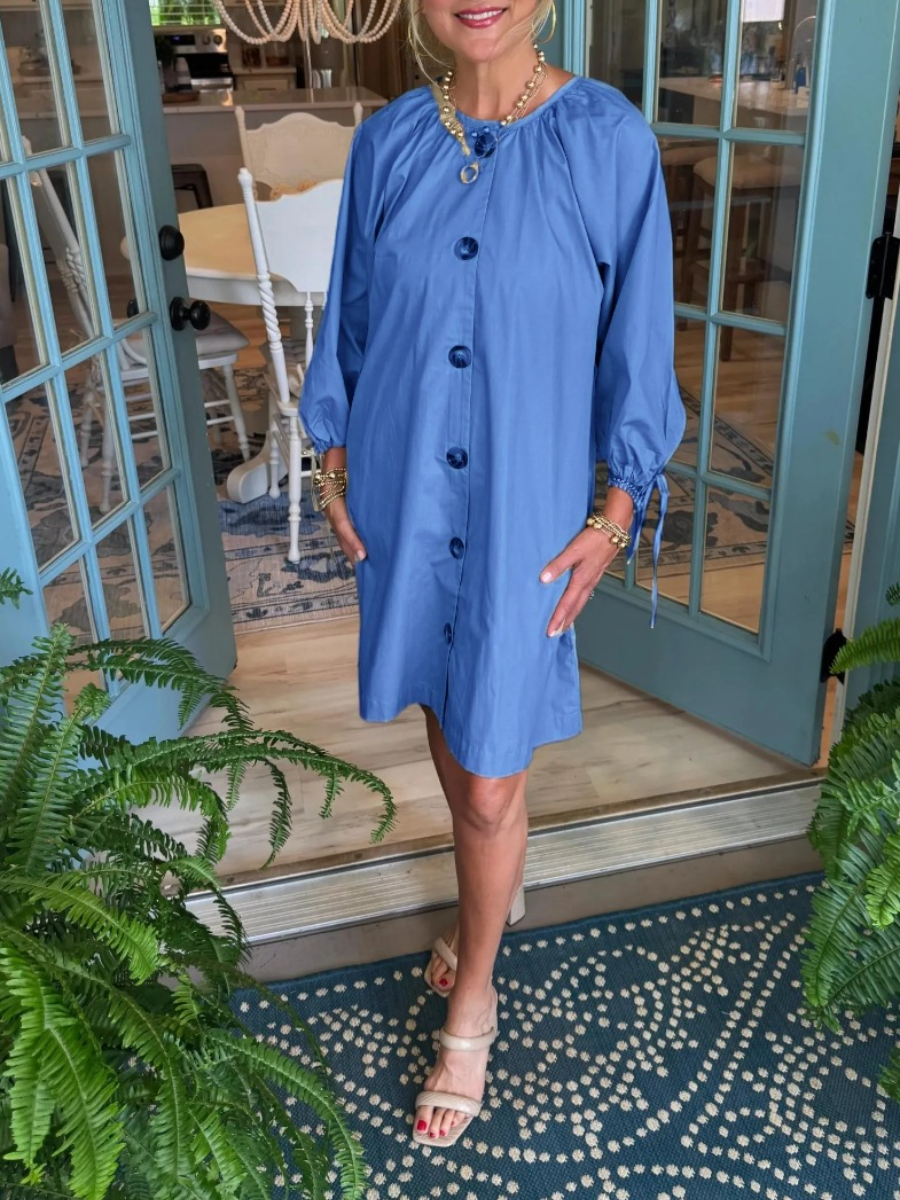 Button Front Balloon Sleeve Dress
