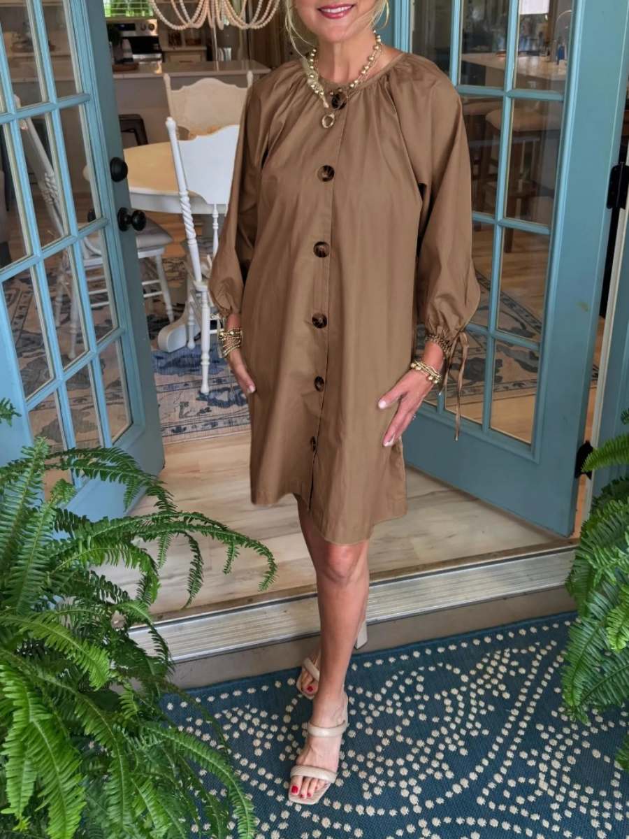 Button Front Balloon Sleeve Dress