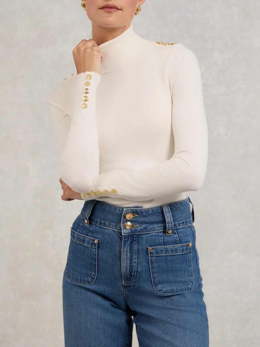 Gold Buttoned Turtleneck Sweater