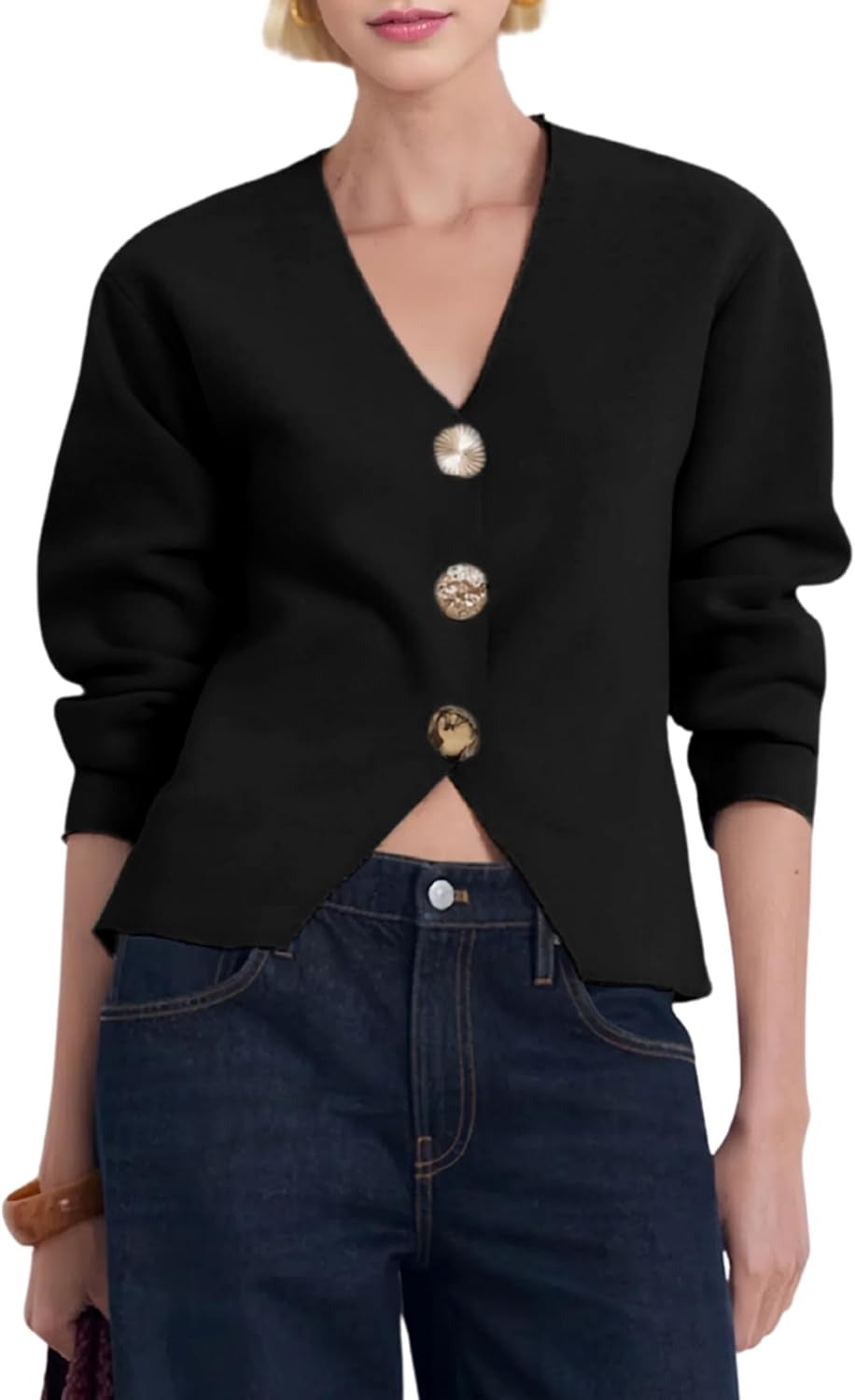 Long Sleeve Gold Button Down Knit Cardigans