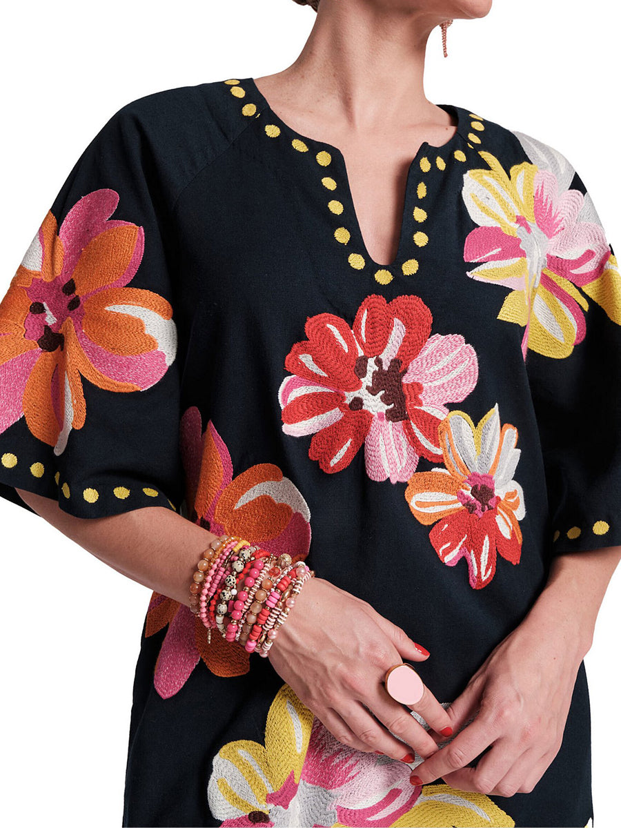 Colorful Floral Embellished Shift Dress