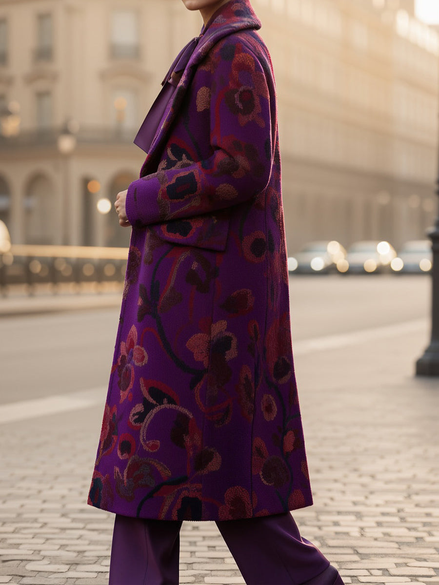 Wide Lape Printed Long Coat