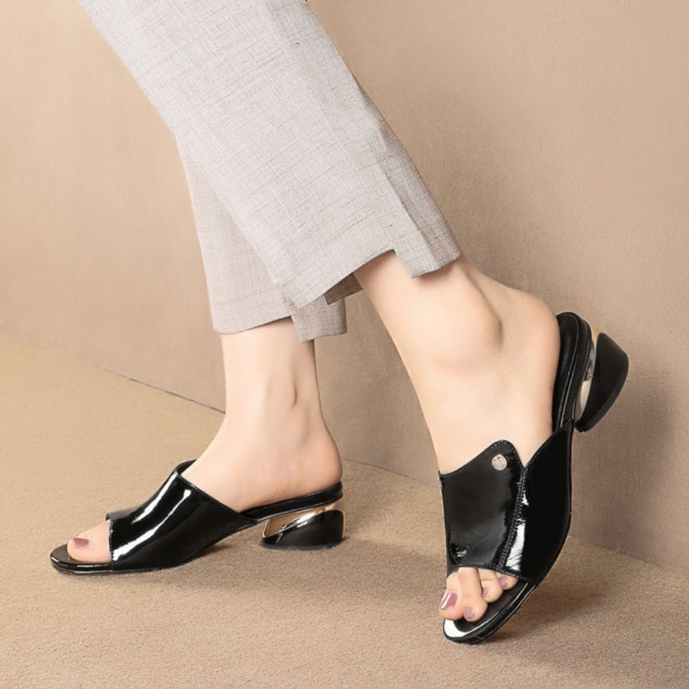 Leather Low Heel Sandals
