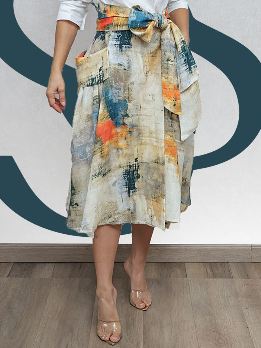 Printed Pockets Two Pieces Dress