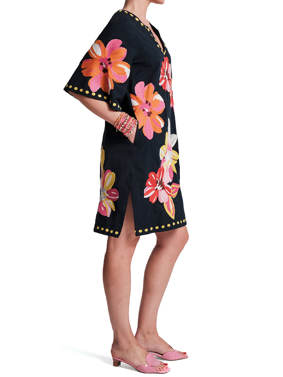 Colorful Floral Embellished Shift Dress