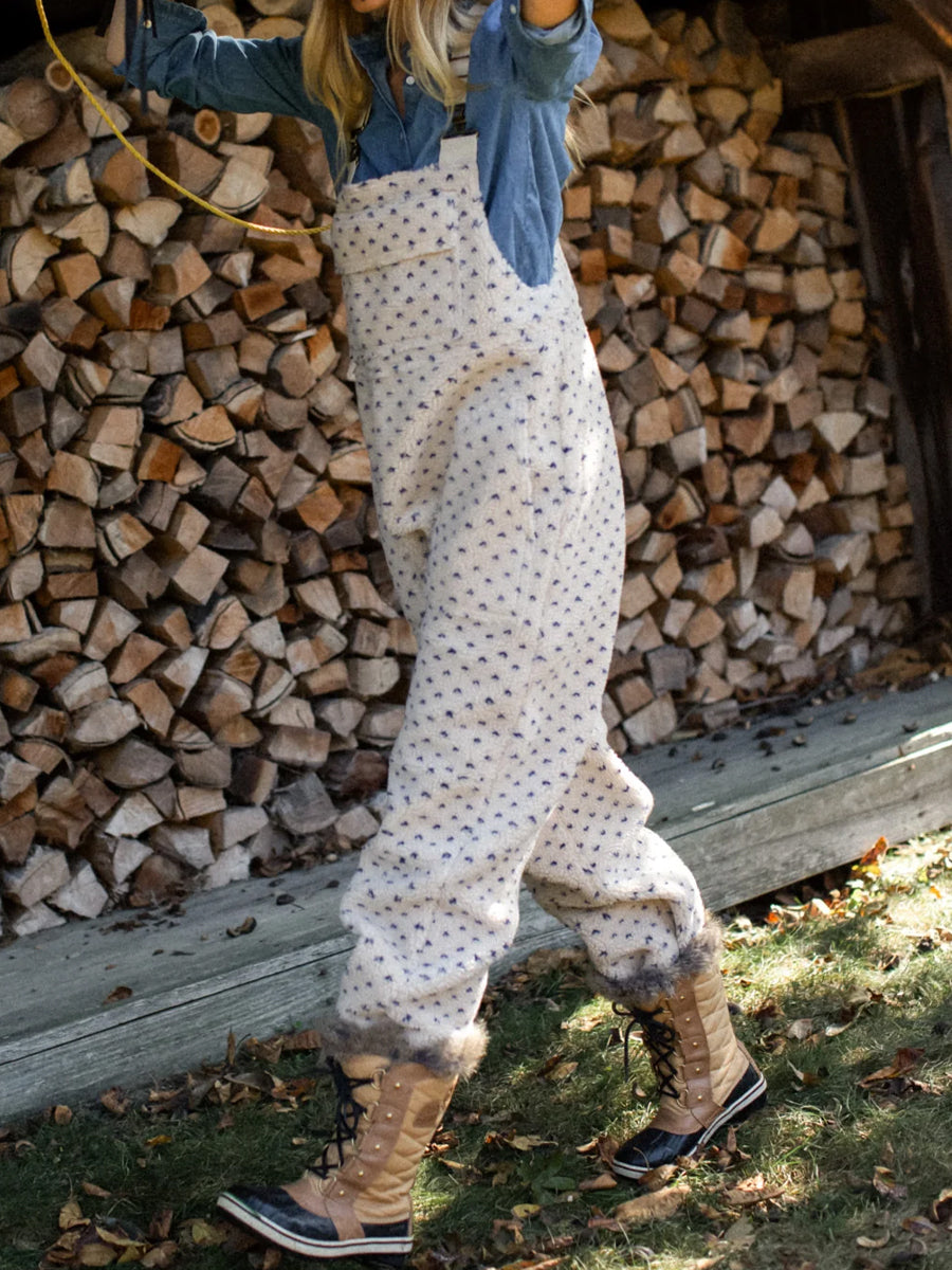 Elasticated Adjustable Straps Printed Sherpa Overalls