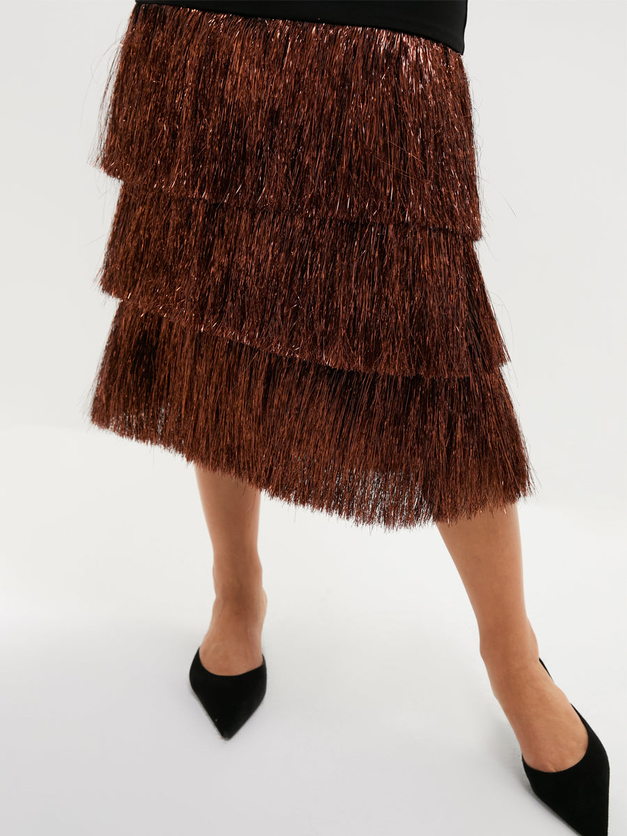 Fringed Hem Short Sleeve Maxi Dress