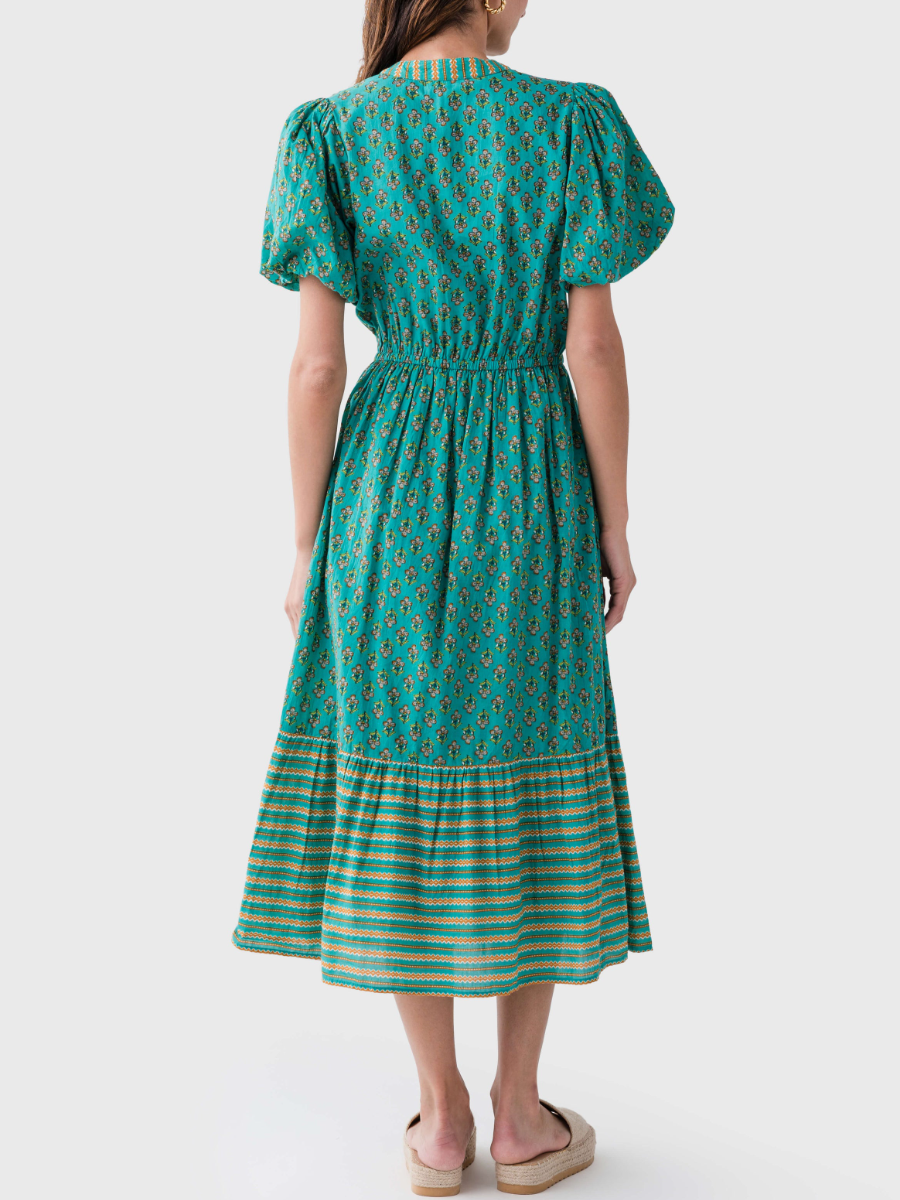 Sweet Green Print Puff Sleeve Dress