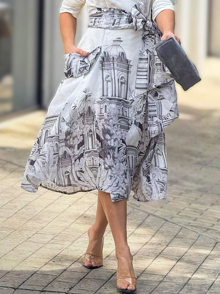 Printed Pockets Two Pieces Dress