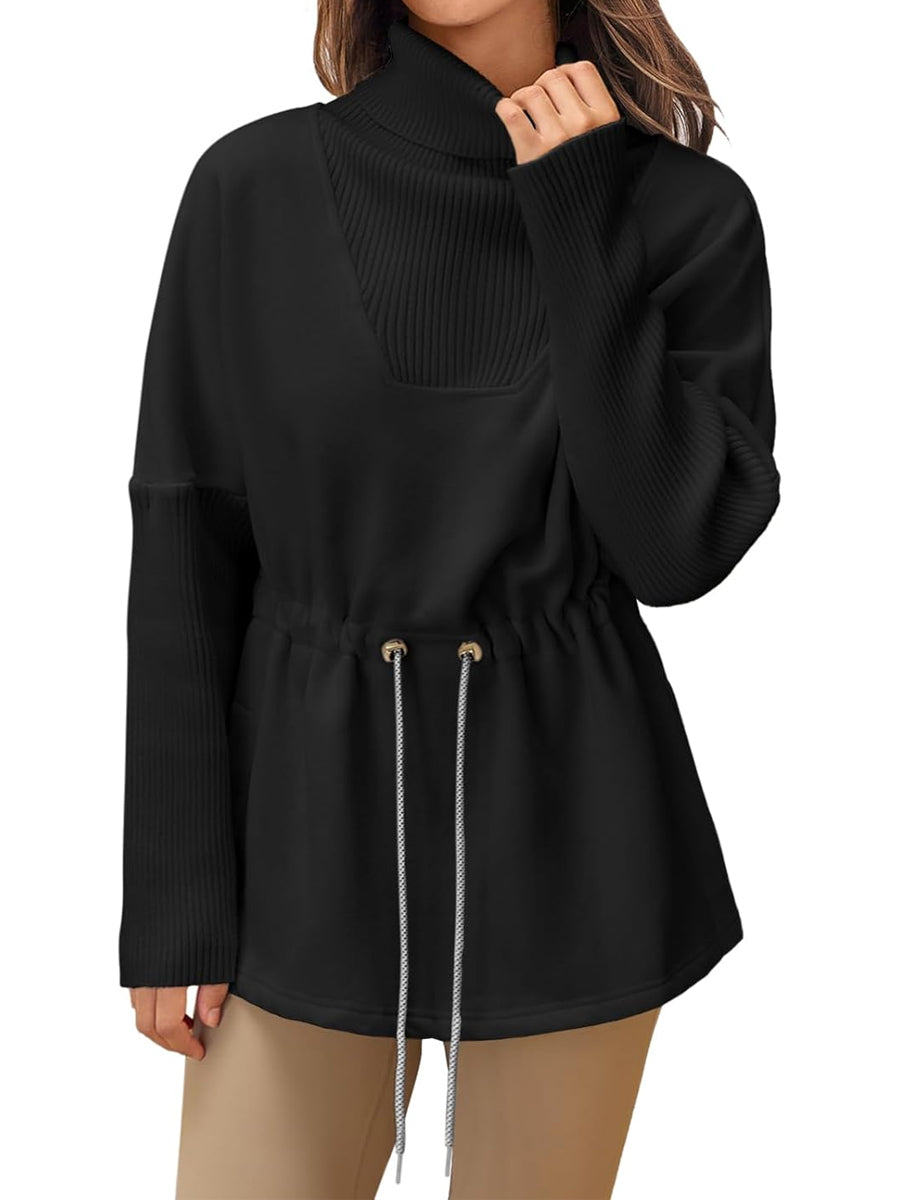 Turtleneck Drawstring Waist Casual Pullover Sweatshirts