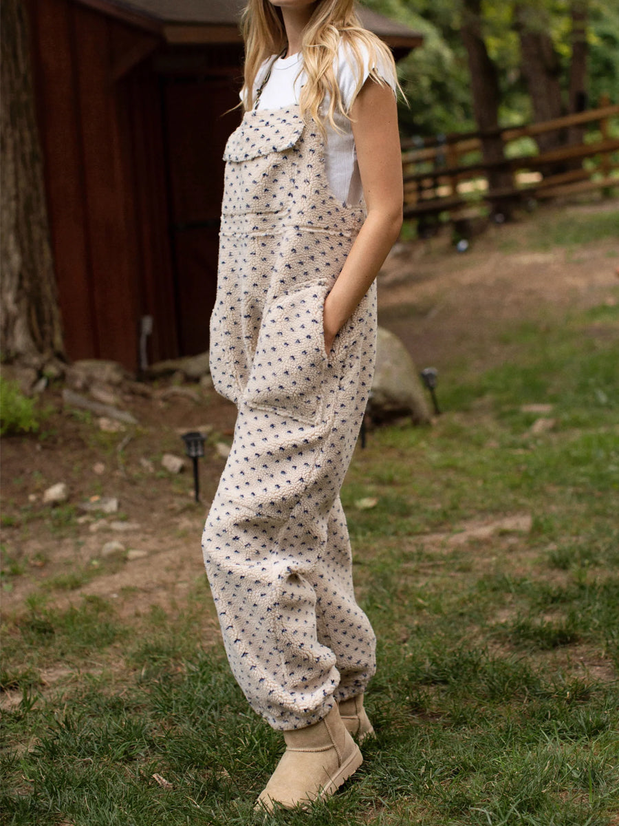 Elasticated Adjustable Straps Printed Sherpa Overalls