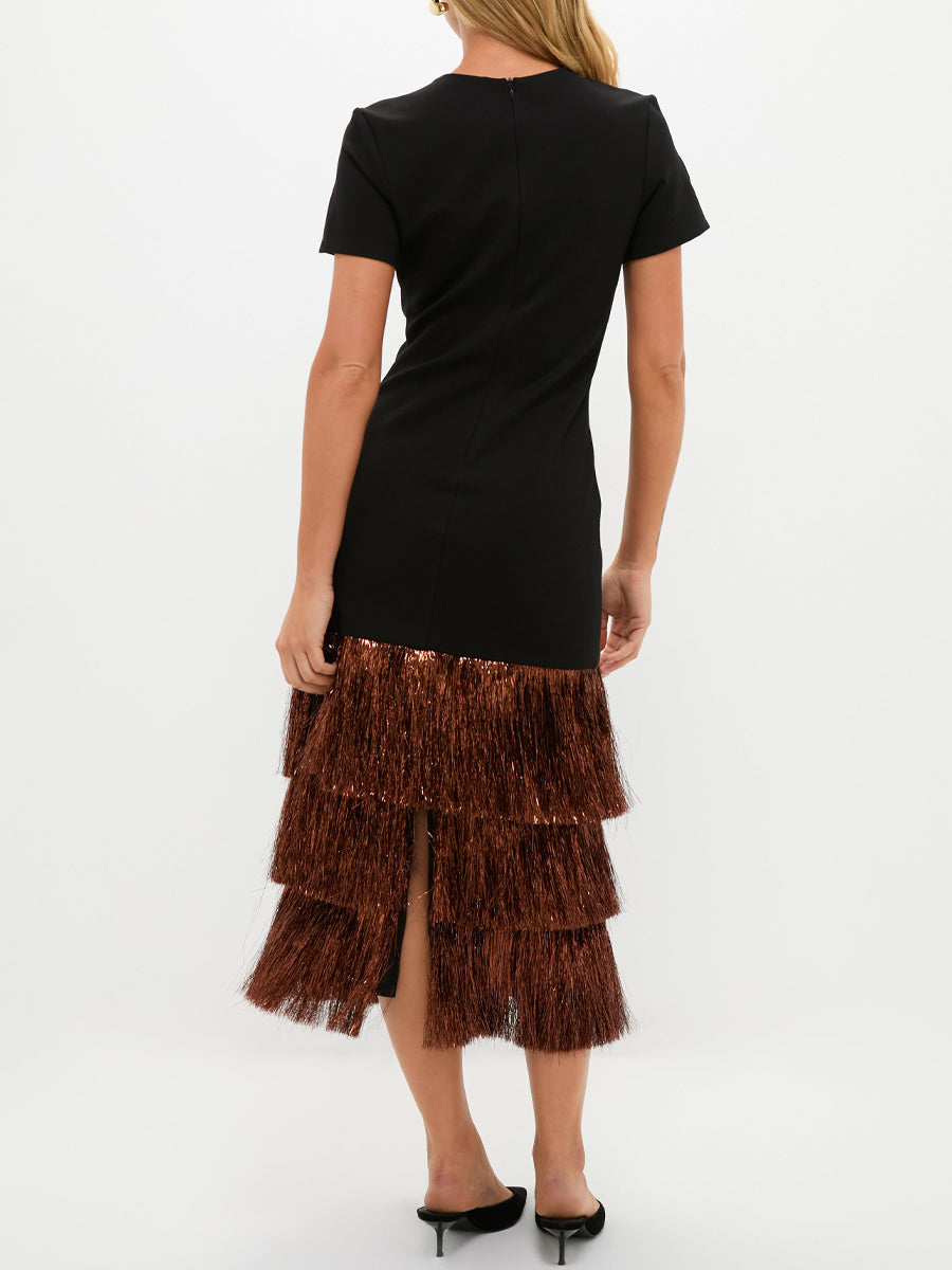 Fringed Hem Short Sleeve Maxi Dress