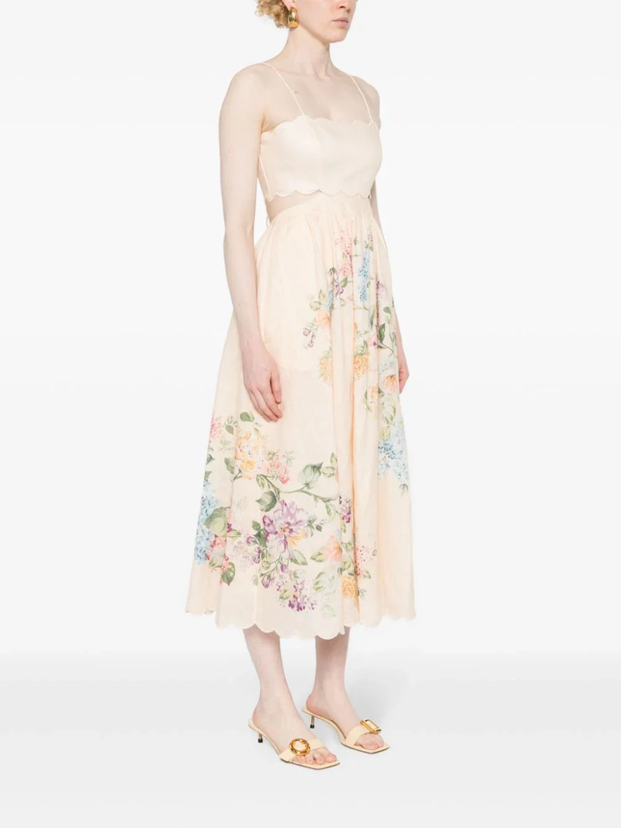 Spaghetti Strap Floral Scallop Dress