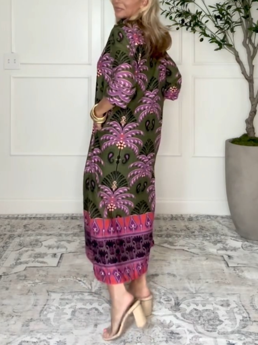 Chic Olive and Pink Palm Tree Dress