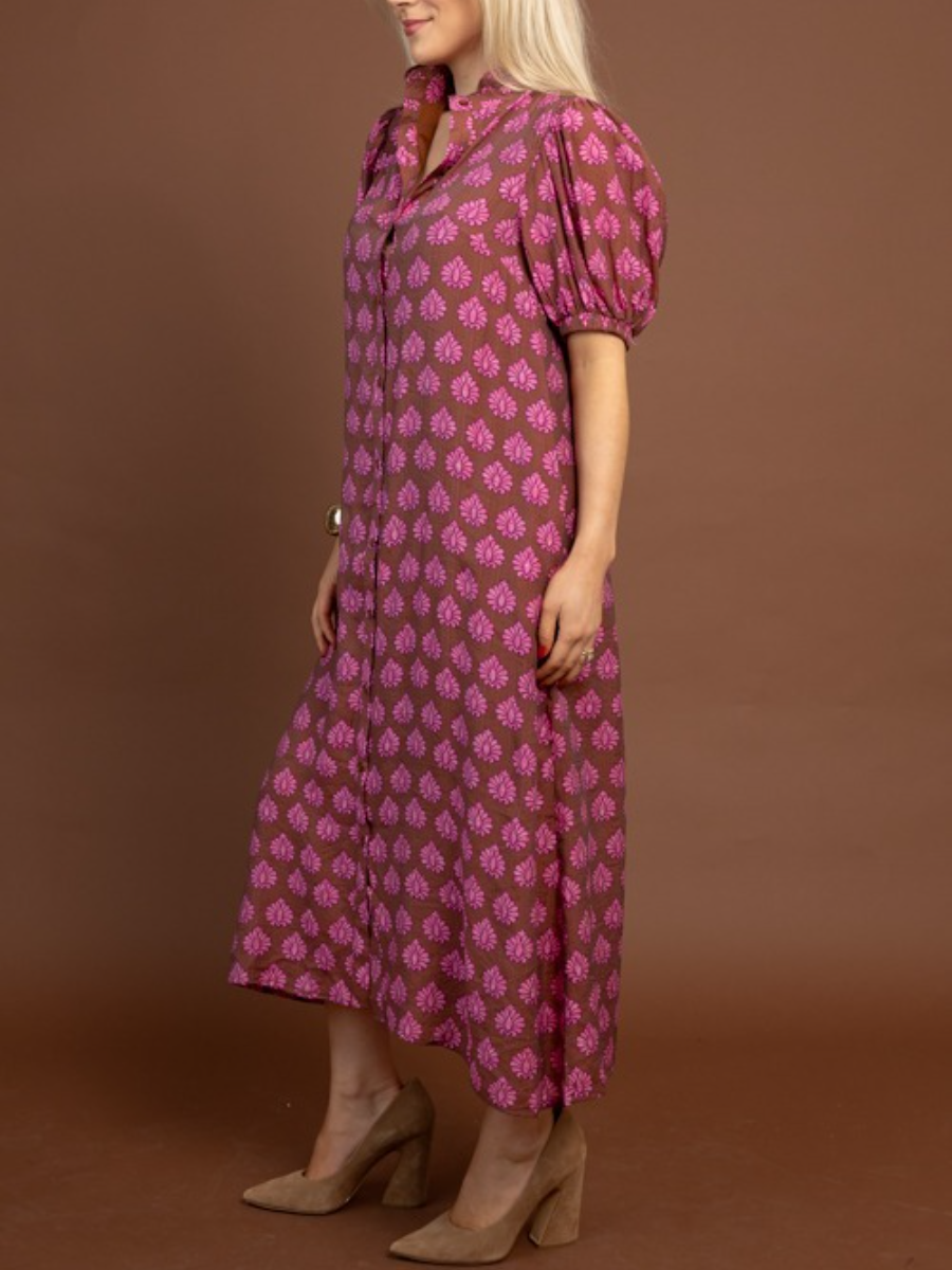 Printed Button Down Midi Dress