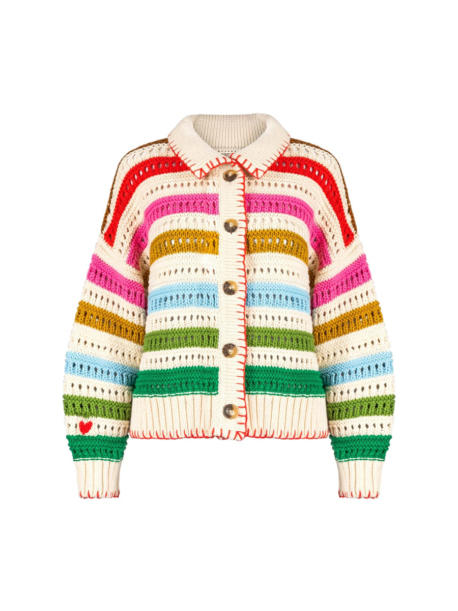 Rainbow Stripe Hollowed Out Cardigan