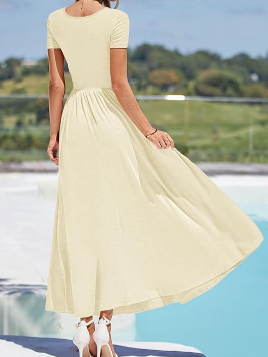 Patchwork A Line Pleated Swing Maxi Dress