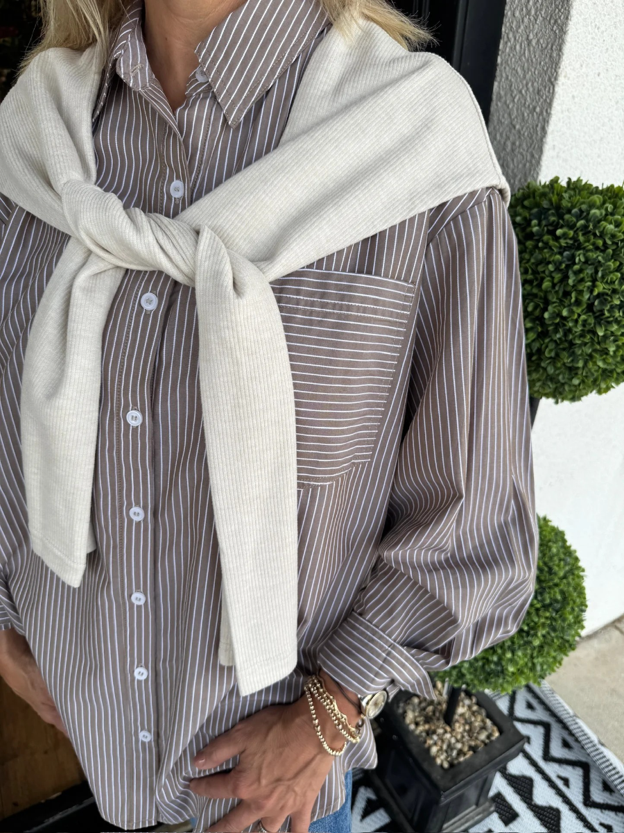 Scarf-embellished Striped Blouse