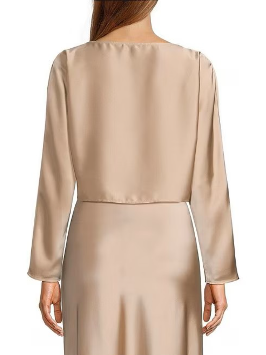 Blyss Boat Neck Long Sleeve Coordinating Satin Set