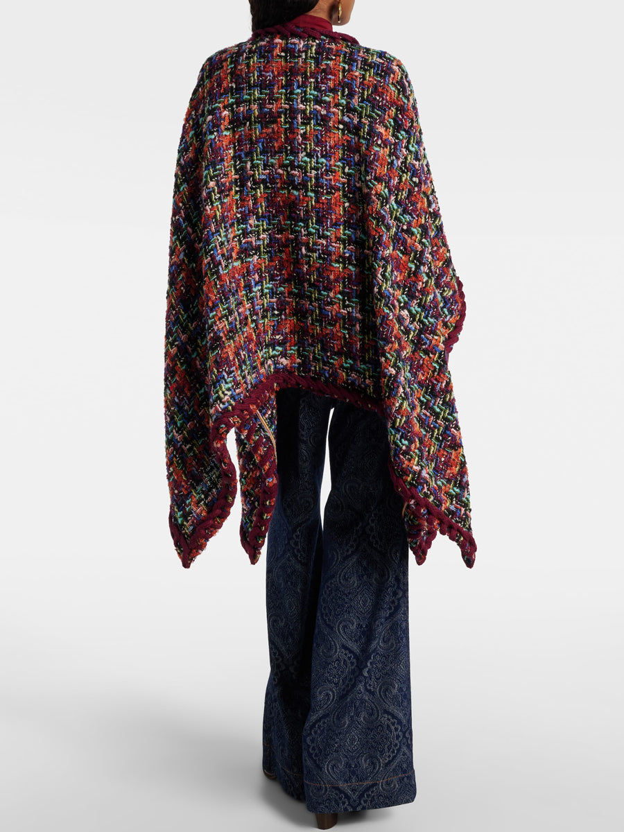 Multicolor Woven Pattern Tweed Cape