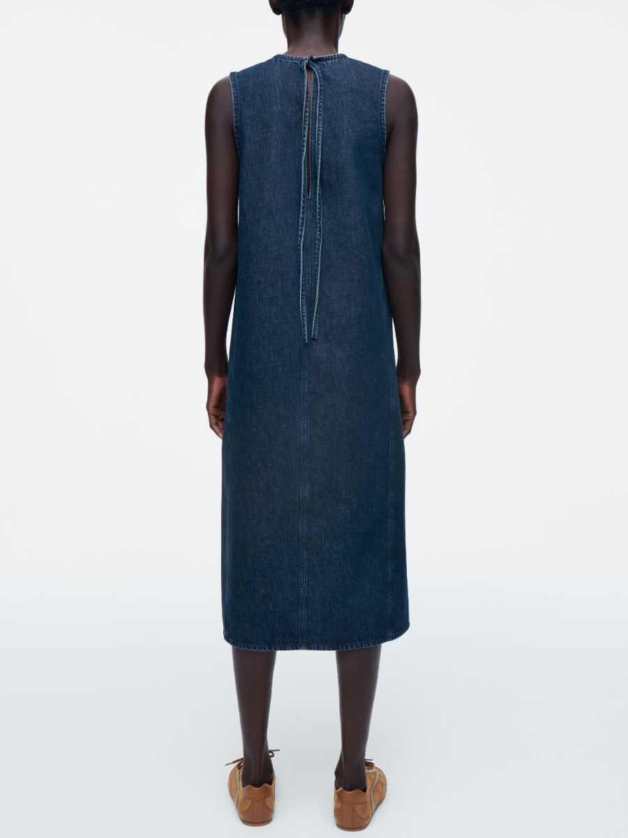SLEEVELESS DENIM MIDI DRESS