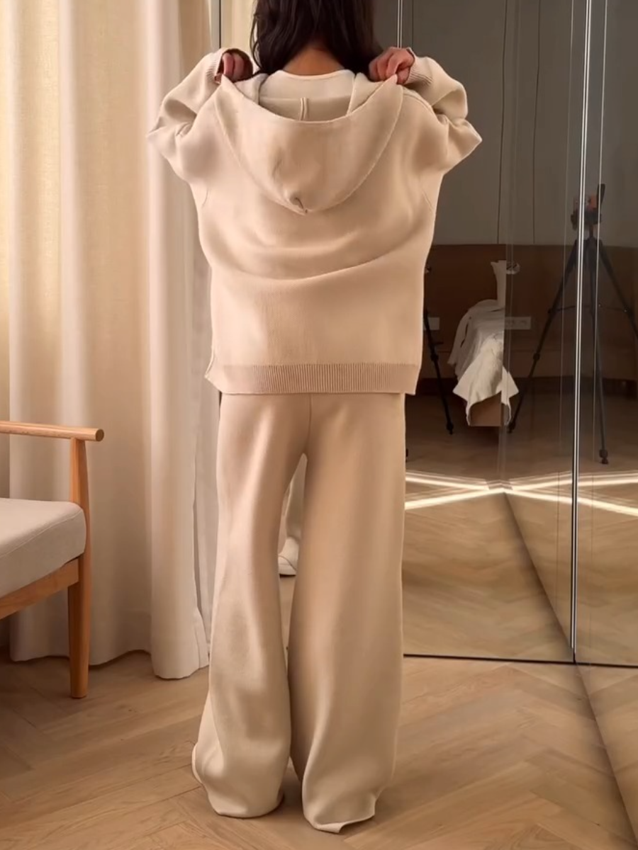 Oversized Zip-Up Hoodie And Wide-Leg Knit Pants Set