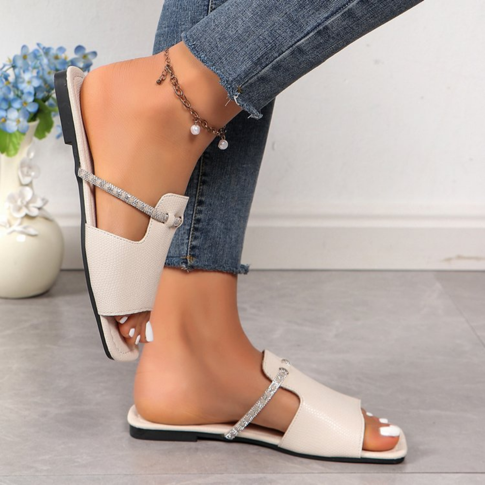 Glitter Strappy Leather Flats