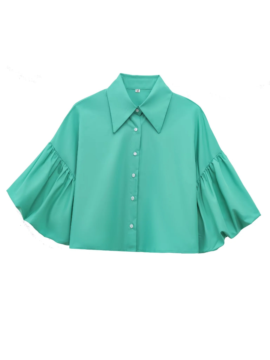 Cute Lantern Sleeve Crop Blouse