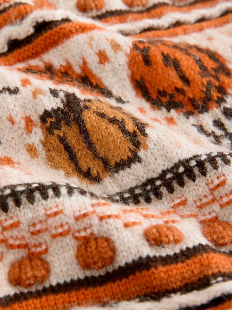 Orange Halloween Pumpkin Twist Collar Cardigan